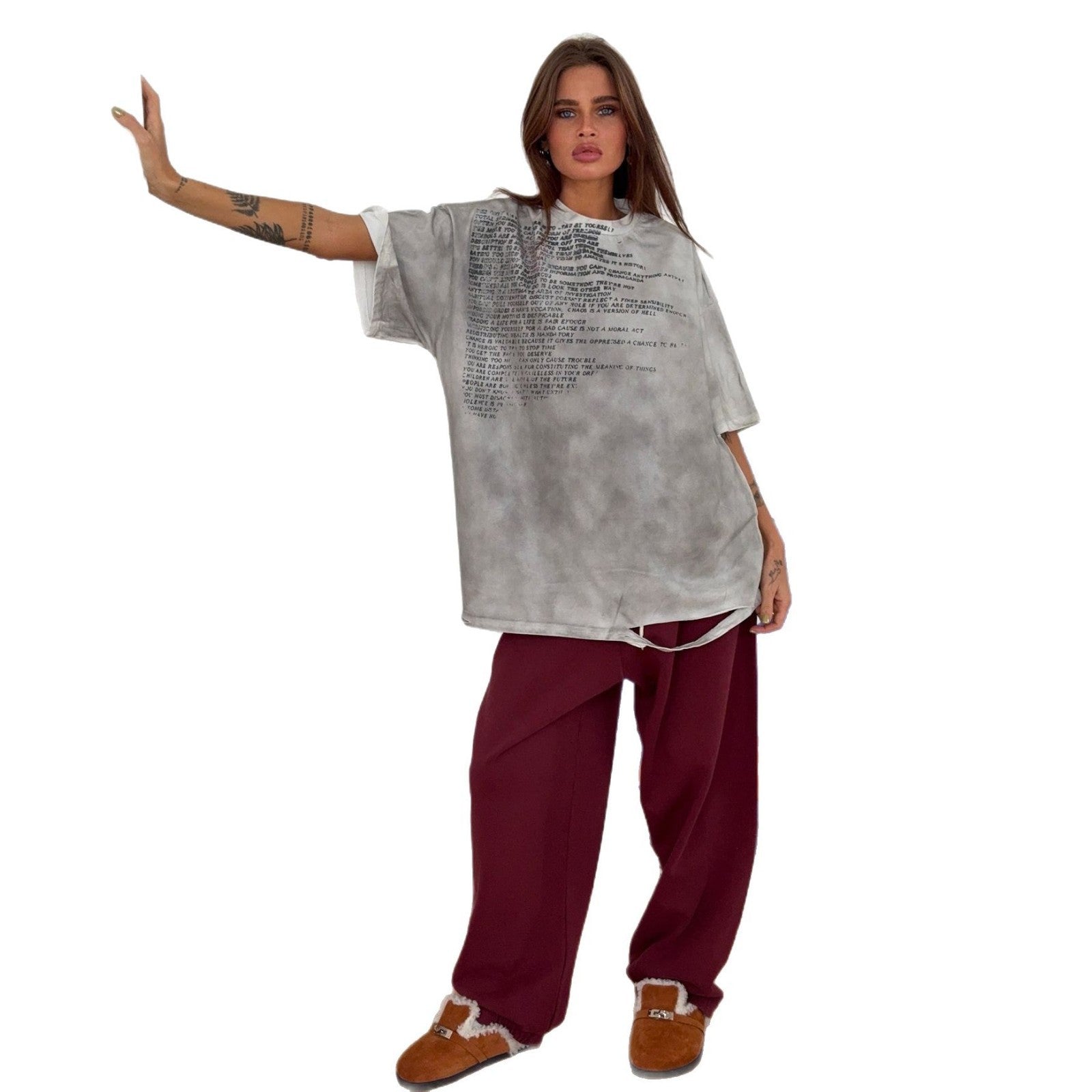 Damen Oversized T-Shirt mit kreativem Schriftzug und einzigartigem Vintage-Effekt Stalluxe