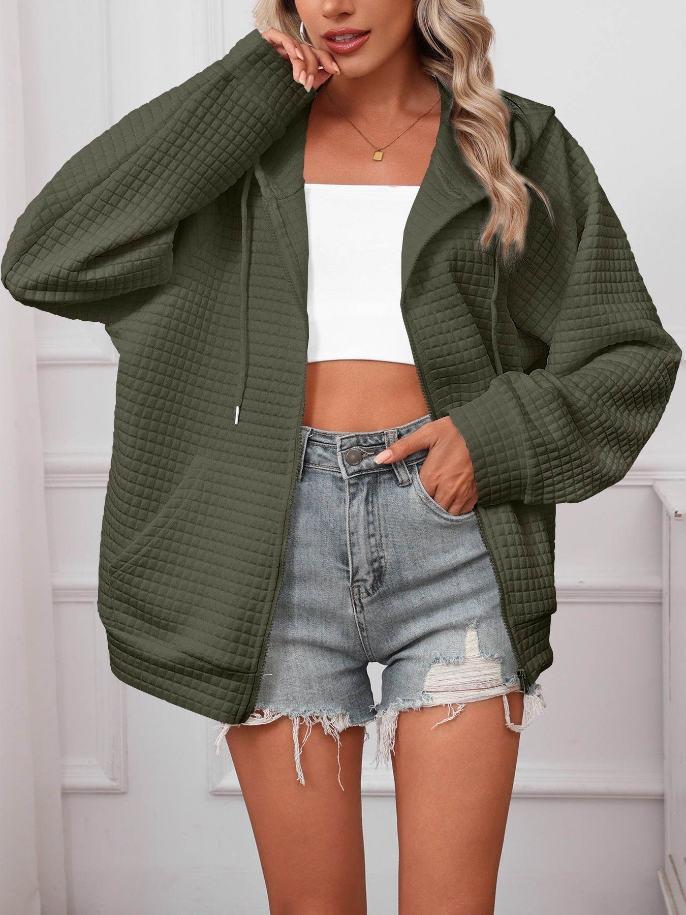 Damen Oversized Kapuzenjacke aus strukturiertem Material Stalluxe