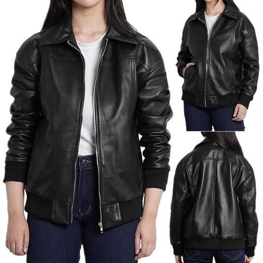 Damen elegante Lederjacke mit lässigem Schnitt und praktischen Taschen Stalluxe