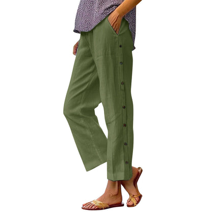 Damen Bequeme Leinenhose mit Knopfdetails Stalluxe