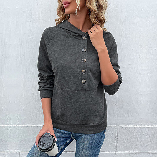 Damen lässiger Kapuzenpullover mit Knopfleiste und Raglanärmeln Stalluxe