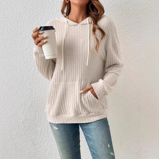 Damen lässiger Kapuzenpullover mit Rippenstruktur und Kängurutasche Stalluxe