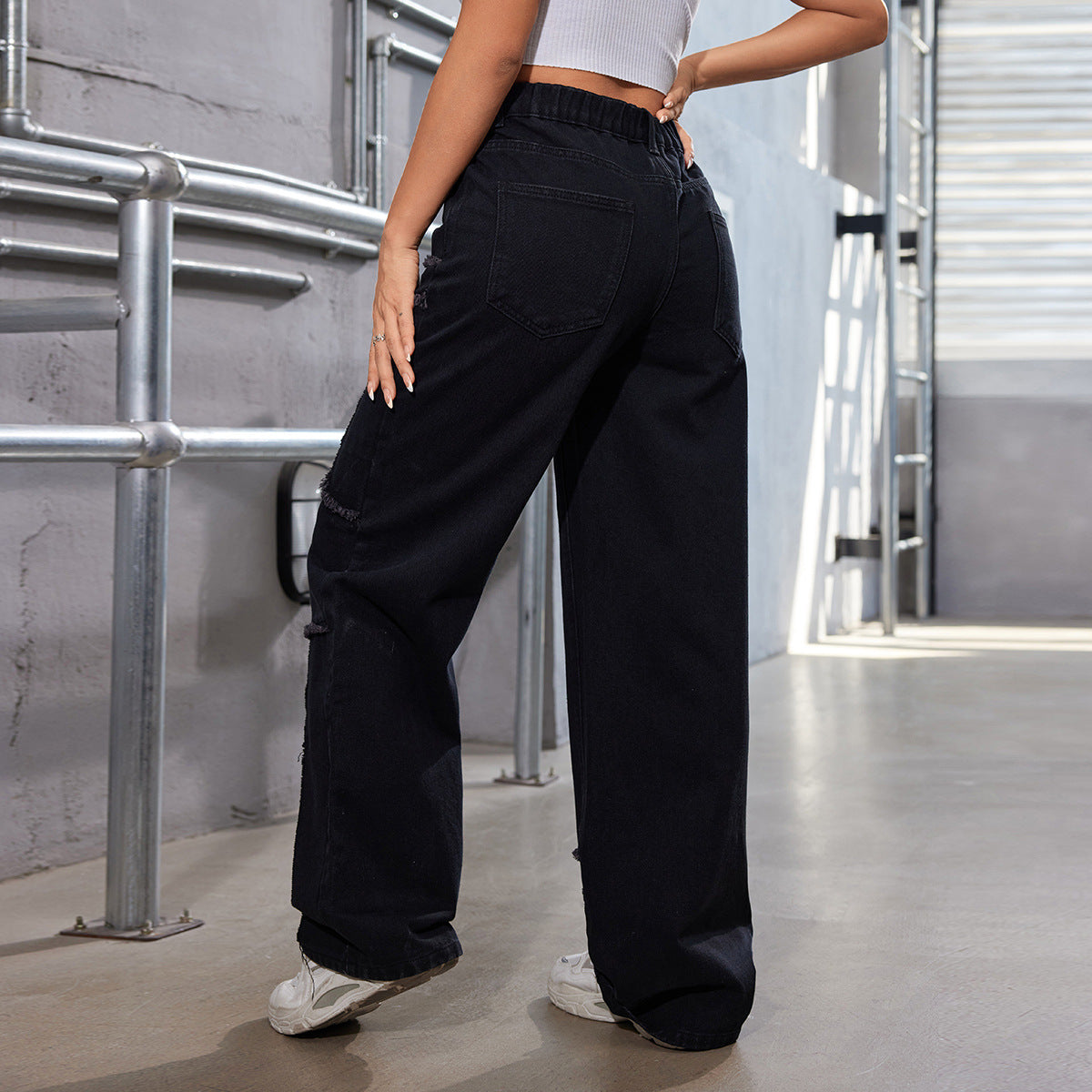 Damen weite Jeans mit trendy Fransen-Details und ausgefallenem Design Stalluxe