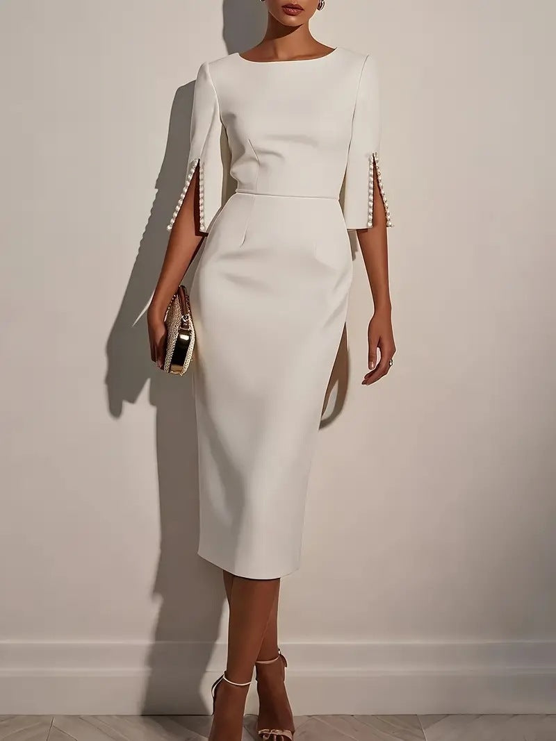 Damen Elegantes Midi-Kleid mit Perlenakzenten Stalluxe