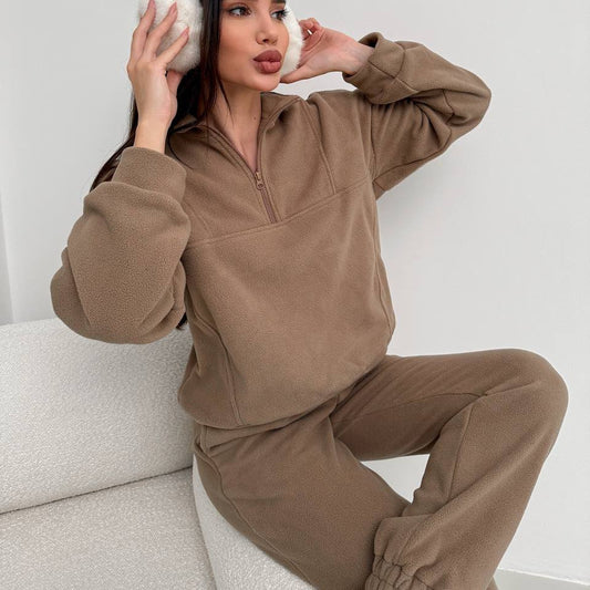 Damen Fleece Freizeitanzug mit Reißverschluss und elastischem Bund Stalluxe
