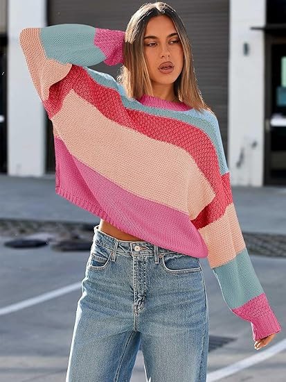 Damen Lockere gestreifte Strickpullover mit lässigem Schnitt Stalluxe