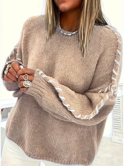 Damen Oversized Strickpullover mit kontrastierendem Saum Stalluxe