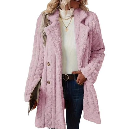 Damen Plüschmantel mit strukturiertem Design und großen Knöpfen Stalluxe
