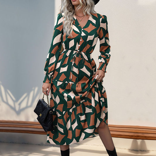 Damen Maxikleid mit knöpfen und elastischem Taillenzug Stalluxe