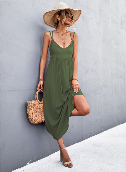 Damen lässiges Sommerkleid mit Spaghettiträgern und voluminösem Schnitt Stalluxe