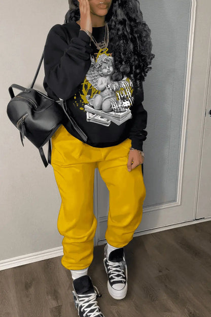 Damen Freizeit Hoodie und Jogginghose Set mit kreativem Engel-Motiv Stalluxe