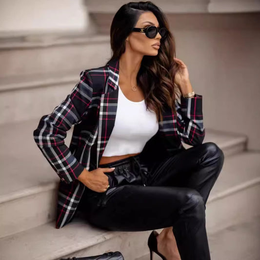 Damen Karierter Blazer im modischen Schnitt Stalluxe