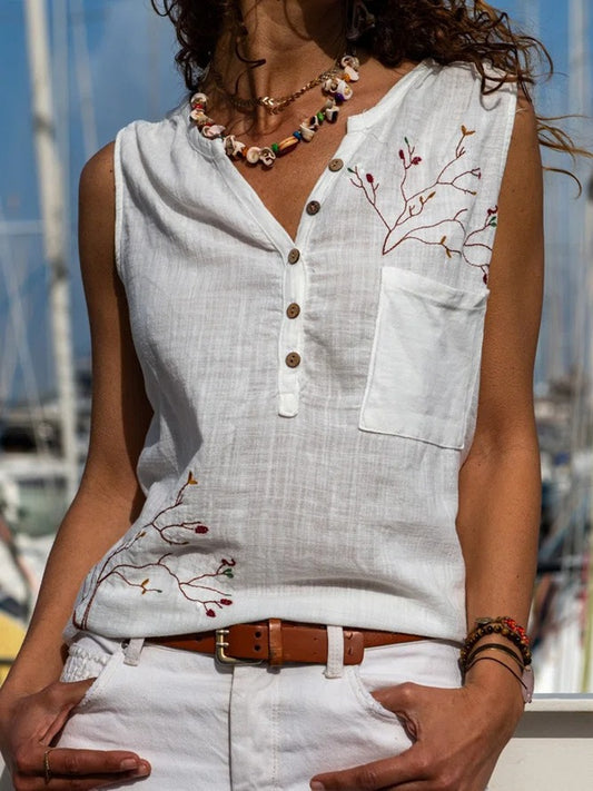 Damen Designbluse mit feiner Stickerei und Knopfdetails Stalluxe