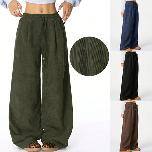 Damen Weite Freizeithose aus Rippmaterial mit elastischem Bund und praktischen Taschen Stalluxe