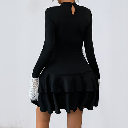 Damen elegantes Minikleid mit Spitzenkragen und Rüschendesign Stalluxe
