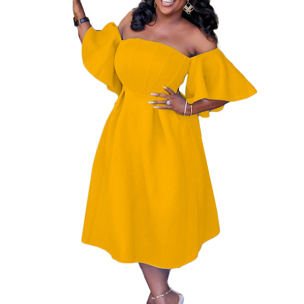 Damen Off-Shoulder Maxikleid mit schwingendem Rock und voluminösen Ärmeln Stalluxe