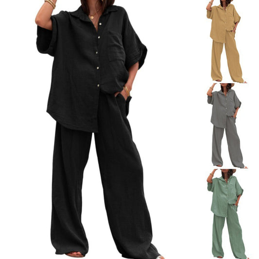 Damen luftiges Oversize-Hemd und weite Hose Set Stalluxe