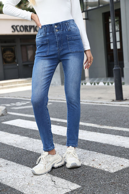Damen High-Waist Jeans mit elastischem Bund und praktischen Taschen Stalluxe