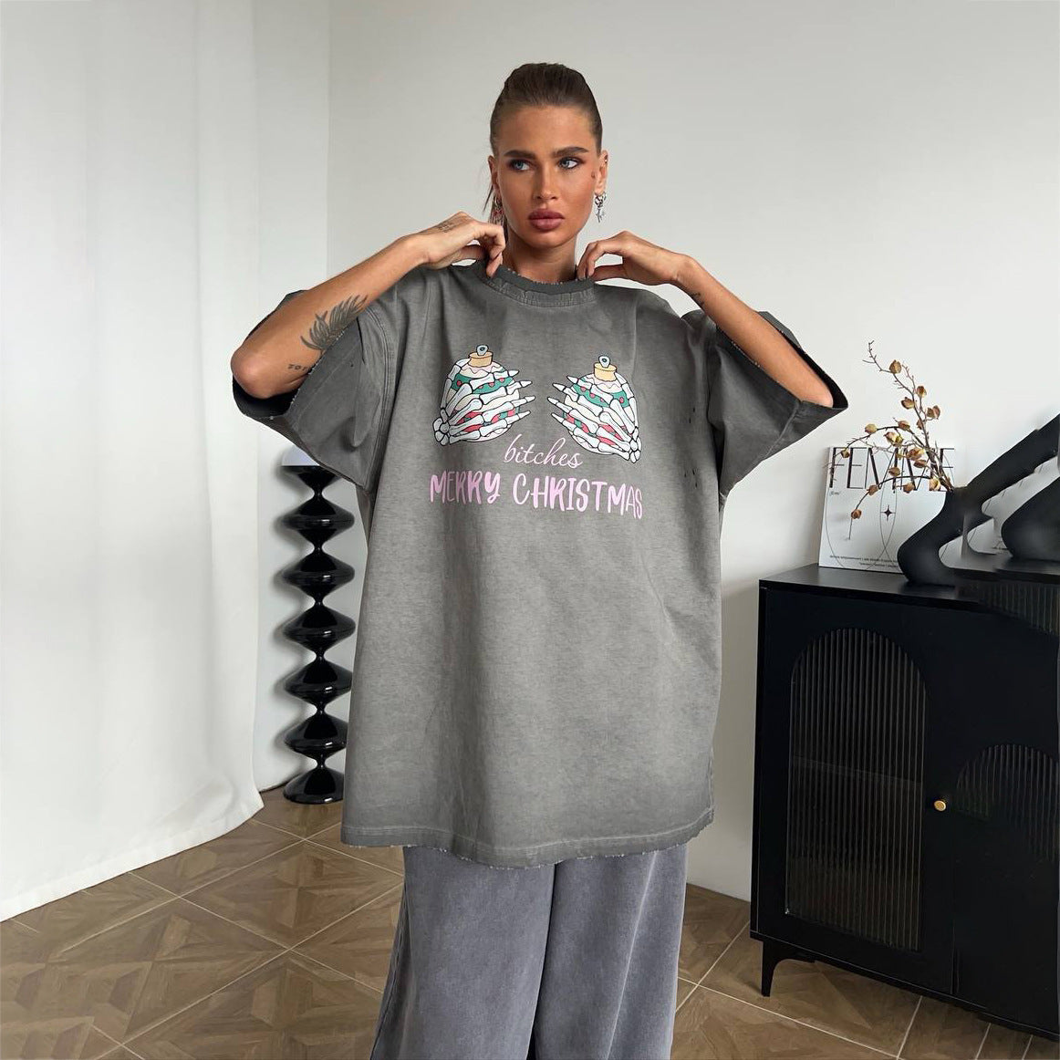 Damen Oversized Sweatshirt mit grafischem Weihnachtsmotiv Stalluxe