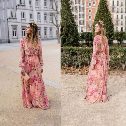 Damen Maxikleid mit voluminösen Ärmeln und elegantem floralem Design Stalluxe