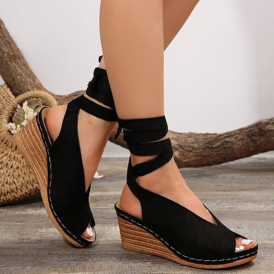 Damen Wedge-Sandaletten mit eleganter Riemenbindung und weichem Fußbett Stalluxe