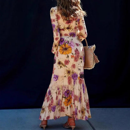 Damen Maxikleid mit voluminösen Ärmeln und floralem Druck Stalluxe