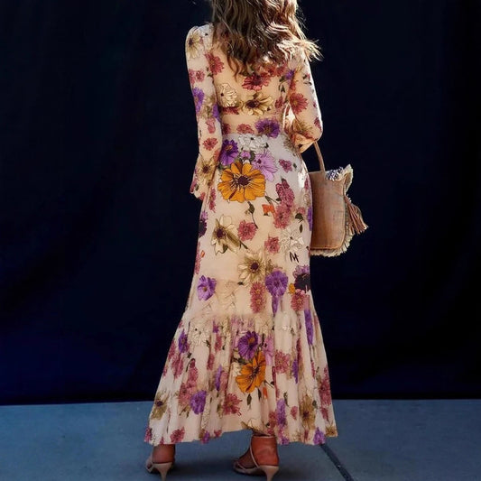 Damen Maxikleid mit voluminösen Ärmeln und floralem Druck Stalluxe