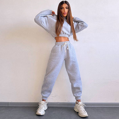 Damen trendiges Sweat-Set mit cropped Oberteil und elastischem Bund Stalluxe