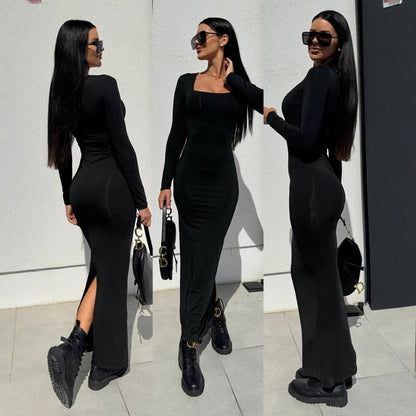 Damen Elegantes langärmliges Maxikleid mit figurbetontem Schnitt Stalluxe