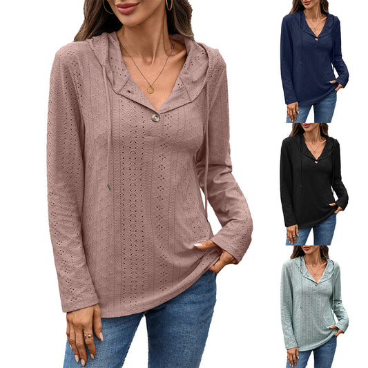 Damen Blusenshirt mit feinem Lochmuster und Kapuze Stalluxe