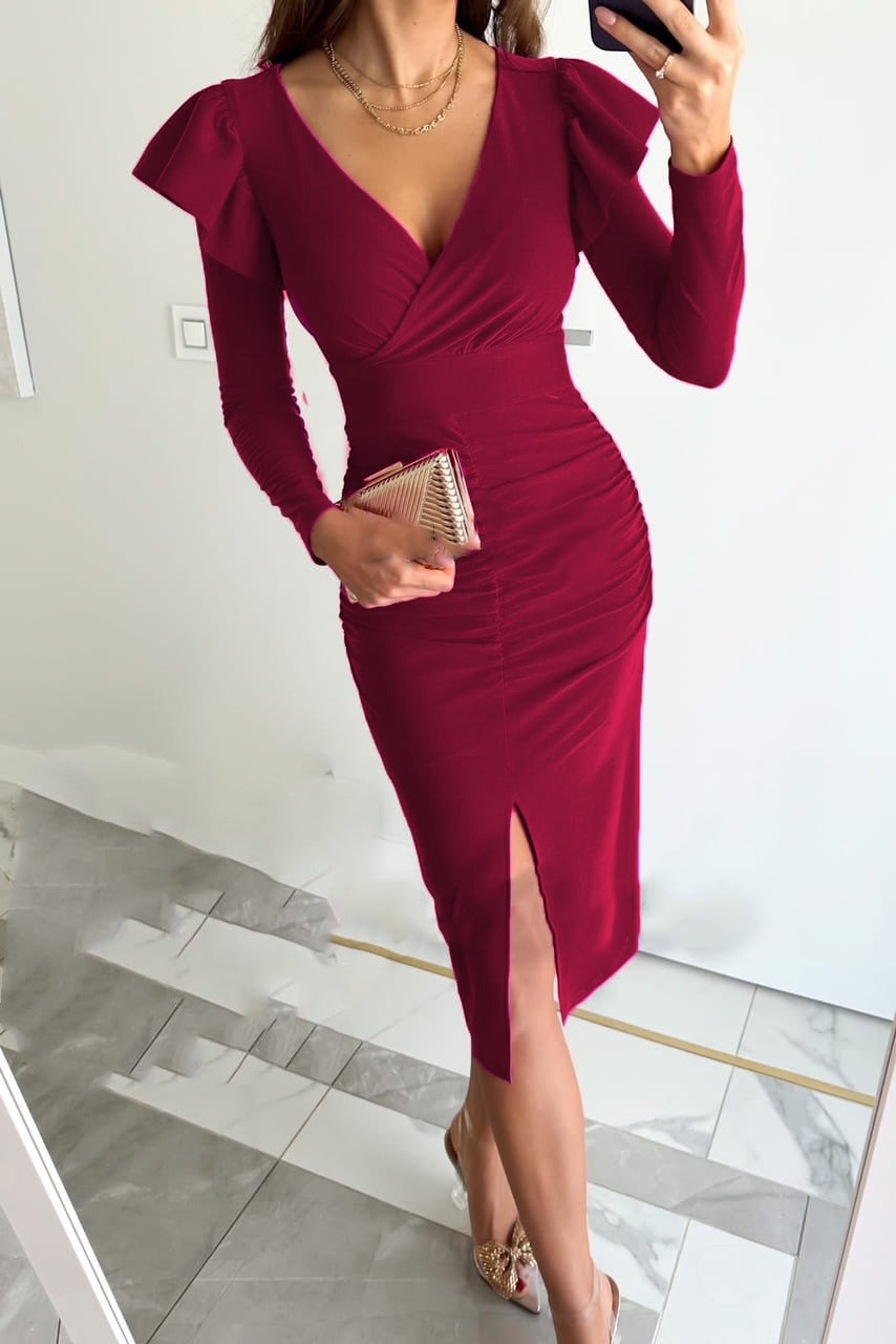 Damen Wickelkleid mit eleganter Raffung und seitlichem Schlitz Stalluxe
