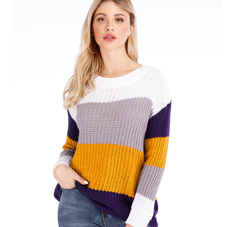 Damen Grobstrickpullover mit modischem Streifenmuster und weitem Schnitt Stalluxe