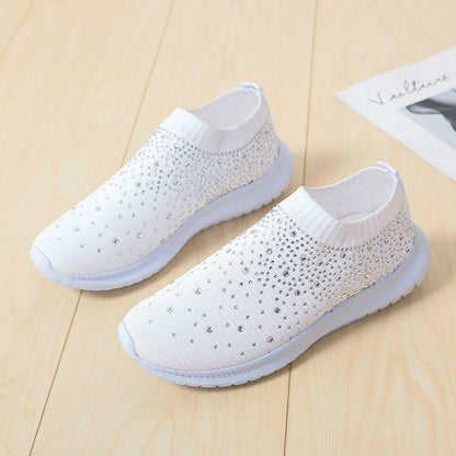 Damen modische Sneaker mit Strass-Applikationen und flexiblem Strick-Obermaterial Stalluxe