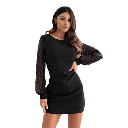 Damen Elegantes Kleid mit glitzernden Ärmeln Stalluxe