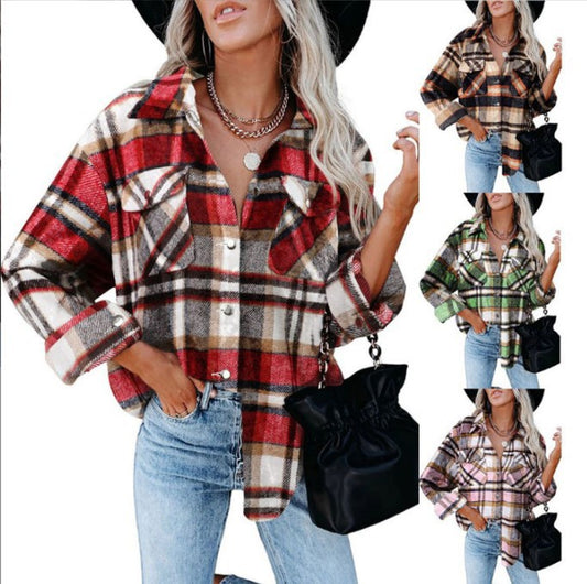 Damen Karierter Flanellhemdjacke mit übergroßem Schnitt Stalluxe