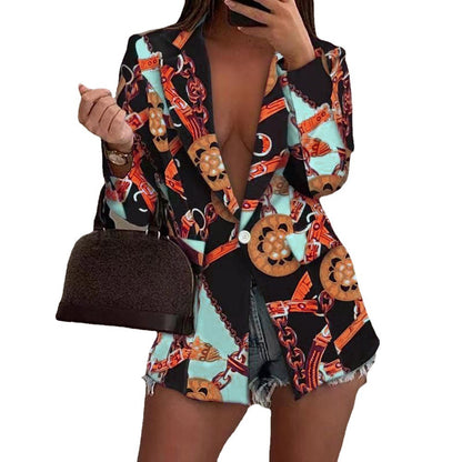 Damen modische Blazerjacke mit buntem Musterdruck Stalluxe