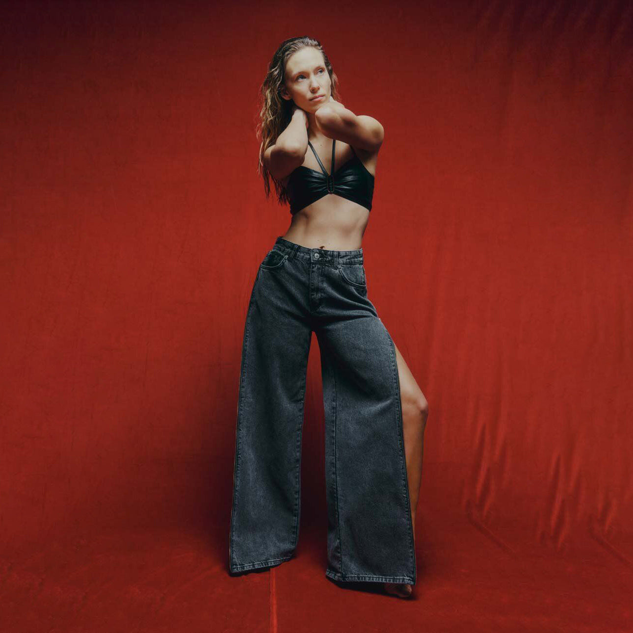 Damen lässige High-Waist Jeans im Vintage-Stil Stalluxe