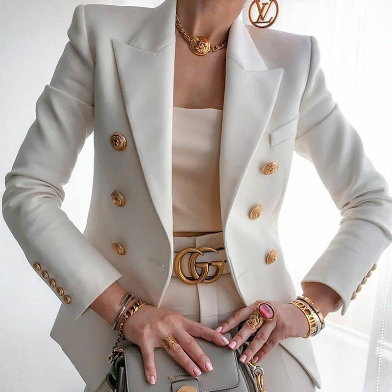 Damen Eleganter Blazer mit doppelter Knopfleiste und tailliertem Schnitt Stalluxe