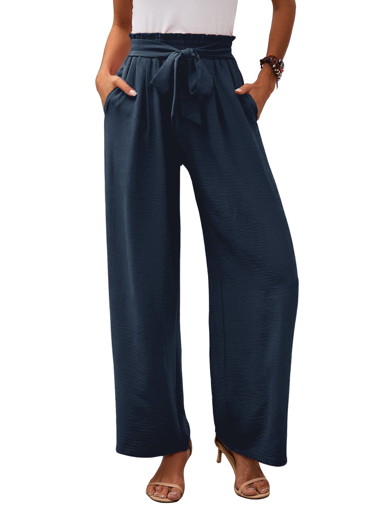 Damen Weite Stoffhose mit Elastischem Bund und Gürteldetail Stalluxe