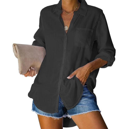 Damen lässiges Hemd mit Brusttasche und langen Ärmeln Stalluxe