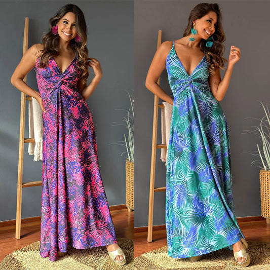 Damen Maxikleid mit verführerischem V-Ausschnitt und elastischer Taille Stalluxe