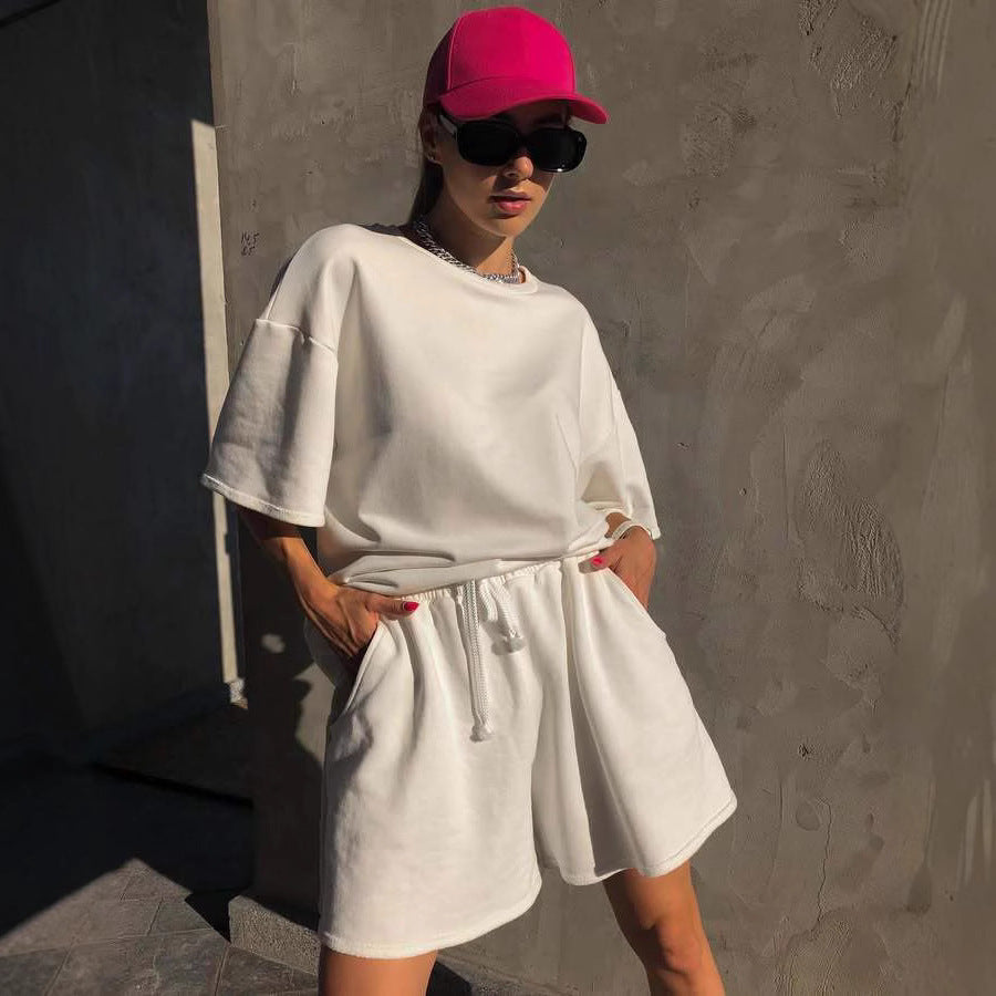 Damen lässiges Kurzarm-Set mit oversize Oberteil und weit geschnittenen Shorts Stalluxe