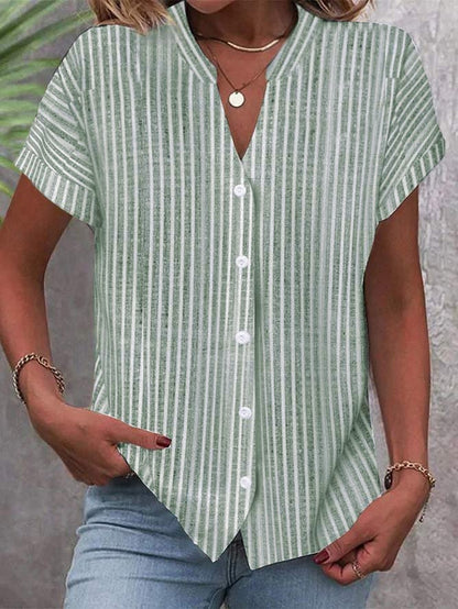 Damen Kurzarm-Bluse mit V-Ausschnitt und Streifenmuster Stalluxe