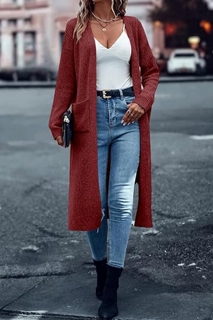 Damen Langer Strickcardigan mit tiefen Taschen und offenem Schnitt Stalluxe