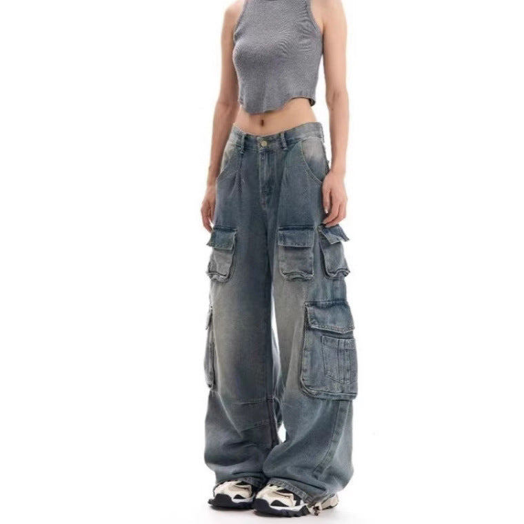 Damen weite Cargo-Jeans mit praktischen Seitentaschen Stalluxe