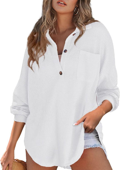 Damen lässiges Waffelshirt mit Knopfdetails und Taschen Stalluxe