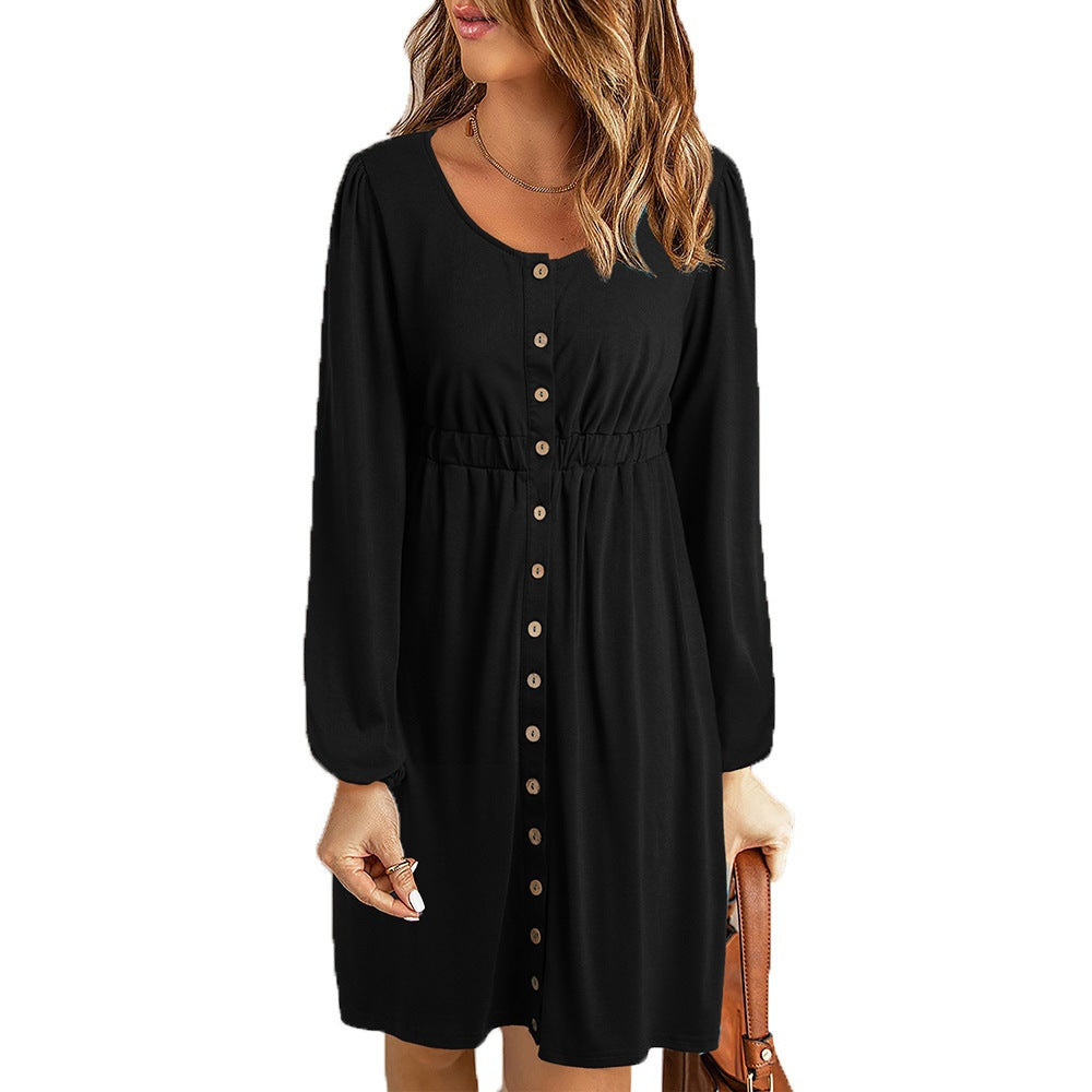 Damen Sommerliches Knopfkleid mit tailliertem Schnitt und langen Ärmeln Stalluxe