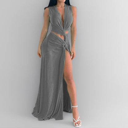 Damen Maxikleid mit verführerischem V-Ausschnitt und Raffungen Stalluxe
