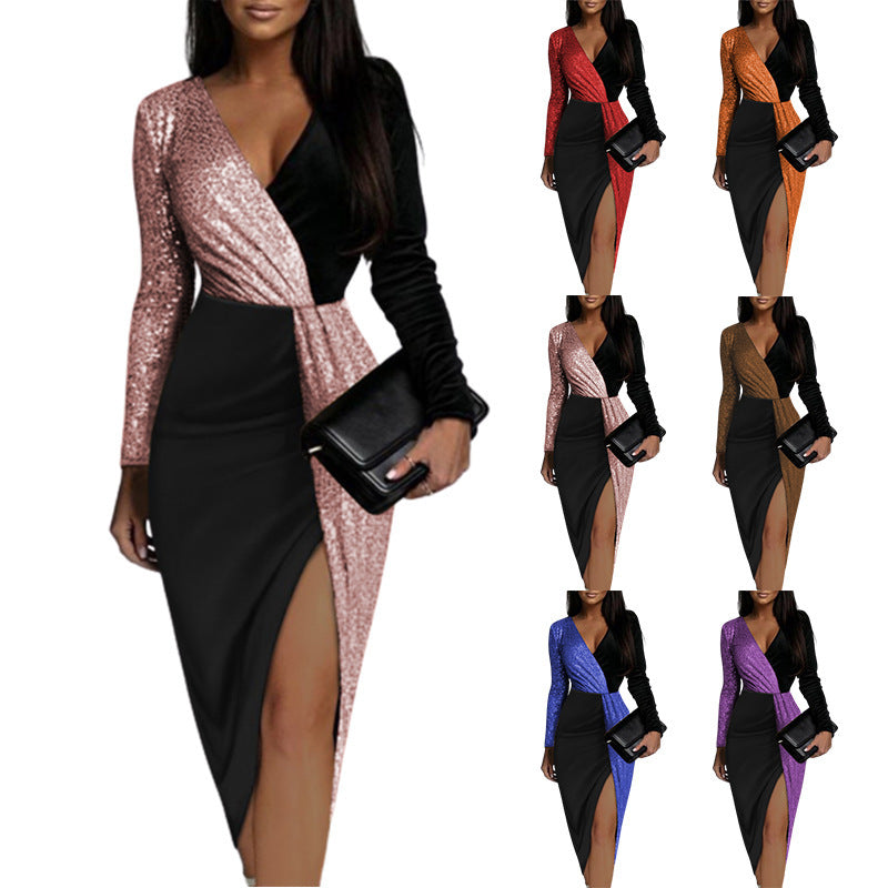 Damen Bodycon Abendkleid mit glitzerndem Detail und tiefem V-Ausschnitt Stalluxe