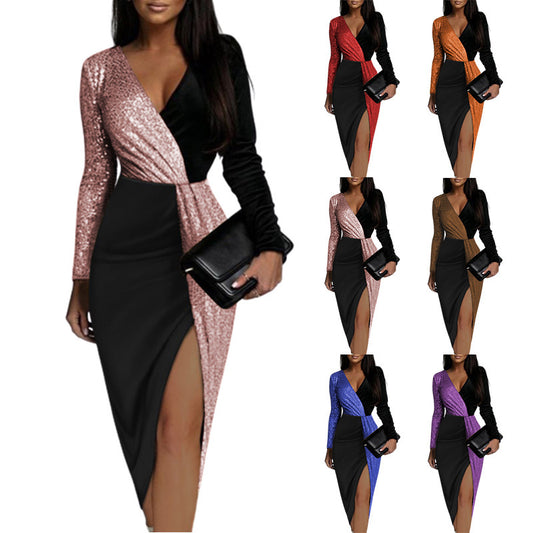 Damen Bodycon Abendkleid mit glitzerndem Detail und tiefem V-Ausschnitt Stalluxe